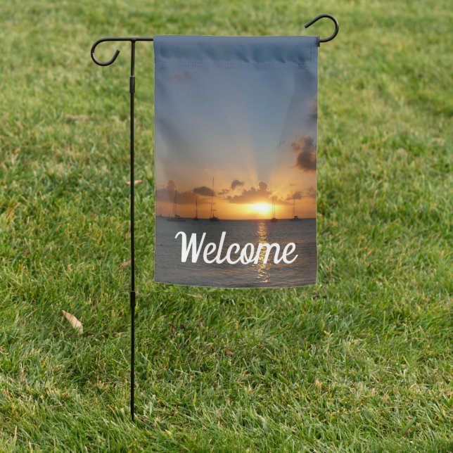 Sunset with Sailboats Tropical Landscape Photo Garden Flag (In SItu)