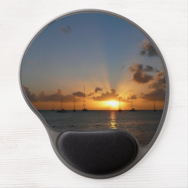 Sunset with Sailboats Tropical Landscape Photo Gel Mouse Pad (Front)