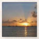 Sunset with Sailboats Tropical Landscape Photo Glass Coaster