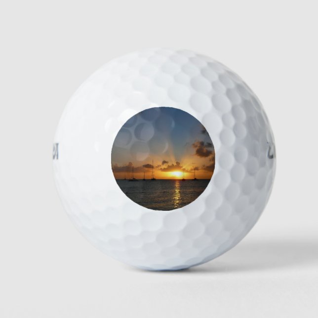 Sunset with Sailboats Tropical Landscape Photo Golf Balls (Front)