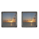 Sunset with Sailboats Tropical Landscape Photo Gunmetal Finish Cufflinks