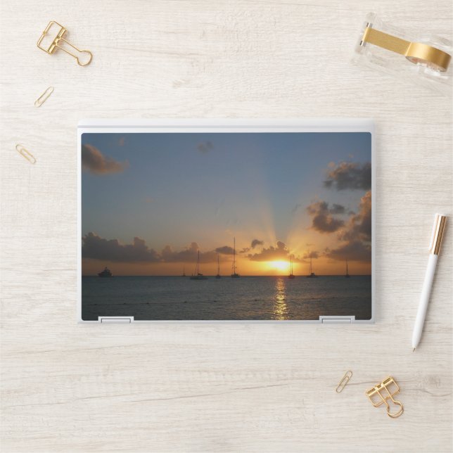 Sunset with Sailboats Tropical Landscape Photo HP Laptop Skin (Desk)