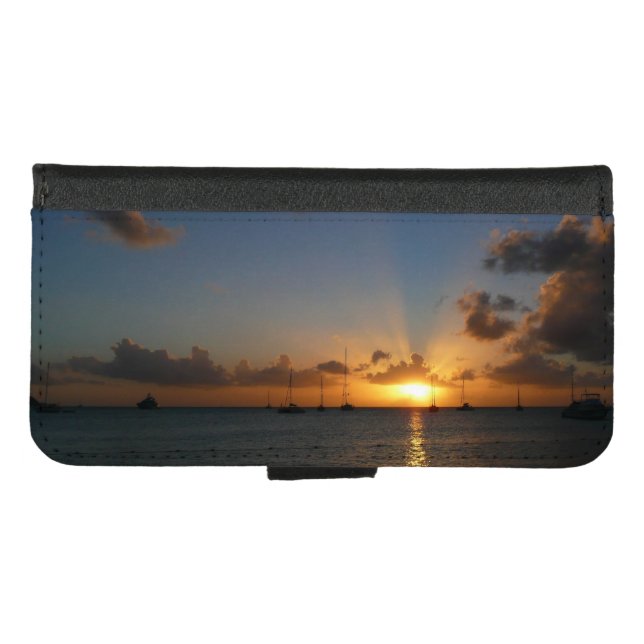 Sunset with Sailboats Tropical Landscape Photo iPhone Wallet Case (Front (Horizontal))