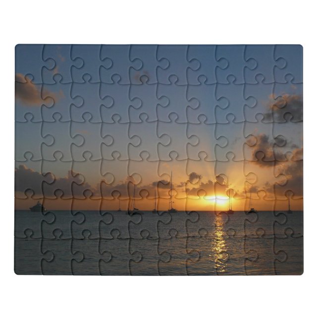 Sunset with Sailboats Tropical Landscape Photo Jigsaw Puzzle (Puzzle Horizontal)