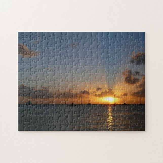 Sunset with Sailboats Tropical Landscape Photo Jigsaw Puzzle (Horizontal)