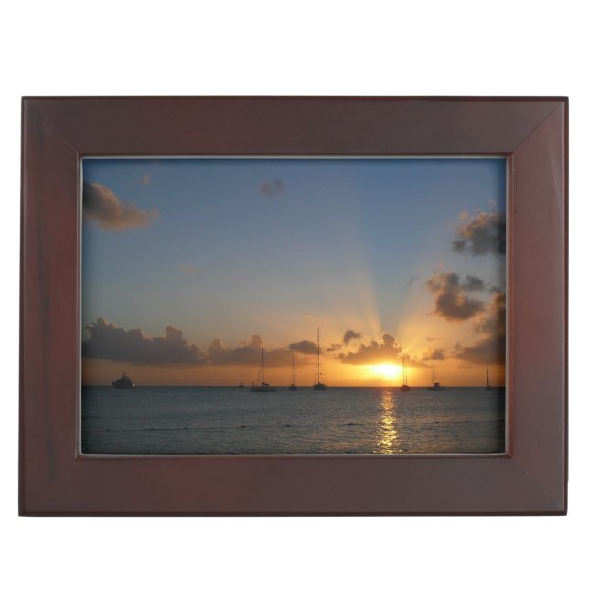 Sunset with Sailboats Tropical Landscape Photo Keepsake Box (Front)