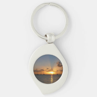 Sunset with Sailboats Tropical Landscape Photo Keychain