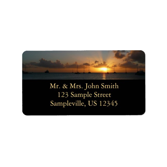 Sunset with Sailboats Tropical Landscape Photo Label (Front)