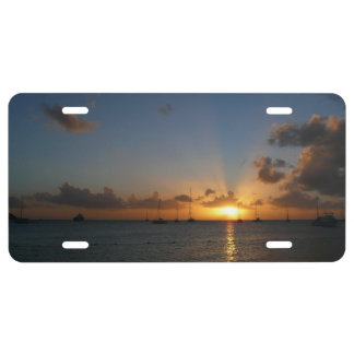 Sunset with Sailboats Tropical Landscape Photo License Plate