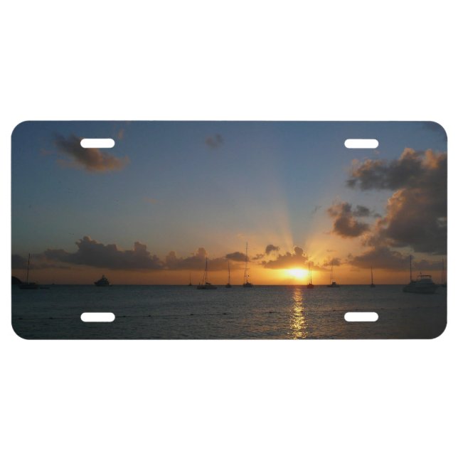 Sunset with Sailboats Tropical Landscape Photo License Plate (Front)
