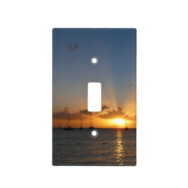 Sunset with Sailboats Tropical Landscape Photo Light Switch Cover (Front)
