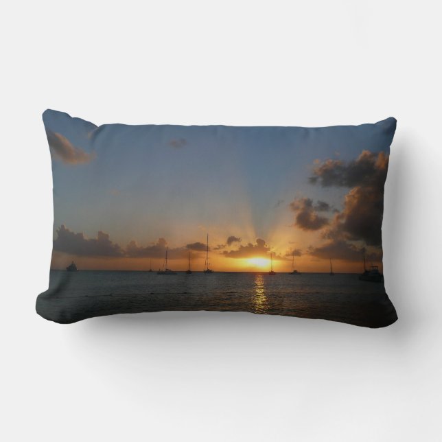 Sunset with Sailboats Tropical Landscape Photo Lumbar Pillow (Front)