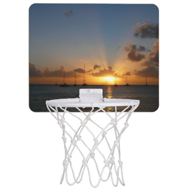 Sunset with Sailboats Tropical Landscape Photo Mini Basketball Hoop (Front)