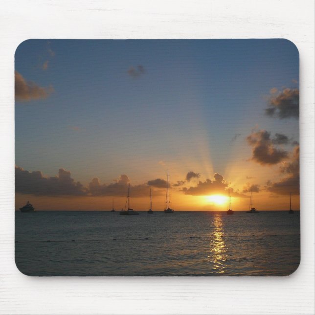 Sunset with Sailboats Tropical Landscape Photo Mouse Pad (Front)