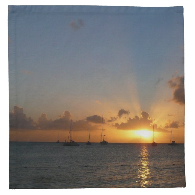 Sunset with Sailboats Tropical Landscape Photo Napkin (Front)
