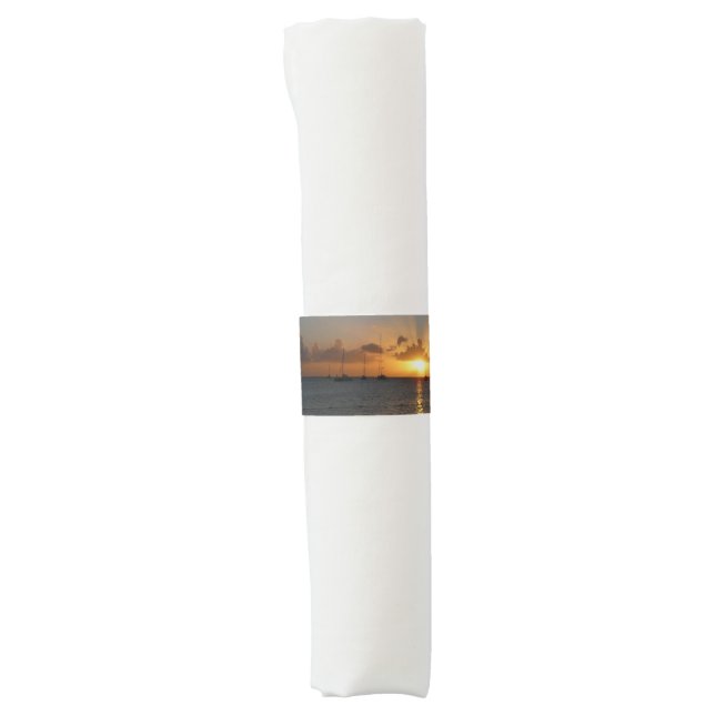 Sunset with Sailboats Tropical Landscape Photo Napkin Bands (Front)