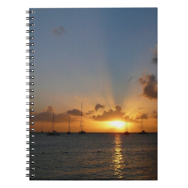 Sunset with Sailboats Tropical Landscape Photo Notebook (Front)