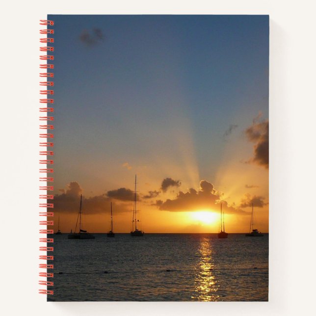 Sunset with Sailboats Tropical Landscape Photo Notebook (Front)