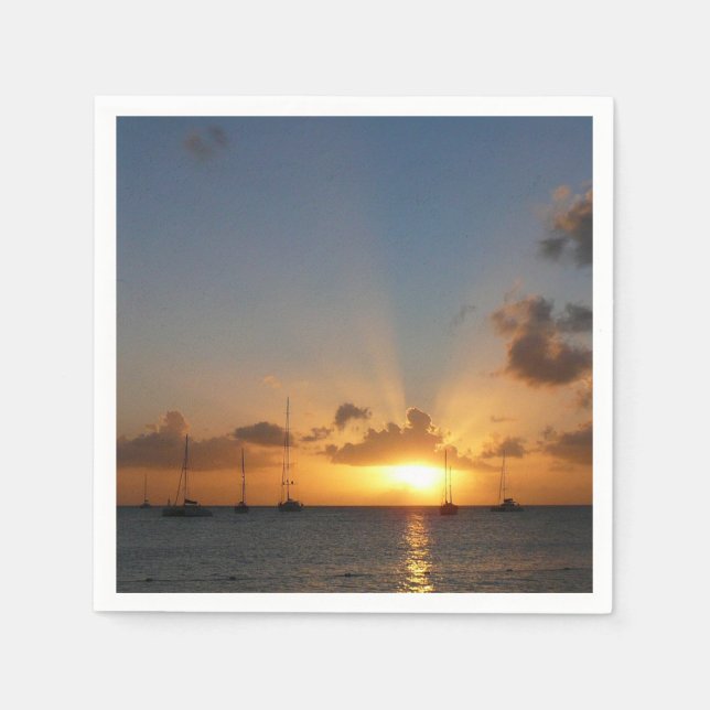 Sunset with Sailboats Tropical Landscape Photo Paper Napkins (Front)