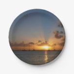 Sunset with Sailboats Tropical Landscape Photo Paper Plate