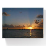 Sunset with Sailboats Tropical Landscape Photo Paperweight