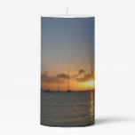 Sunset with Sailboats Tropical Landscape Photo Pillar Candle