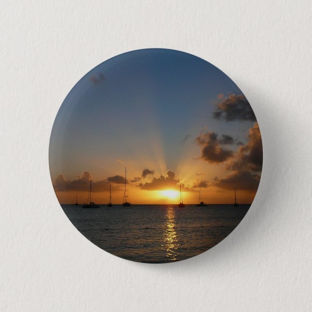 Sunset with Sailboats Tropical Landscape Photo Pinback Button (Front)