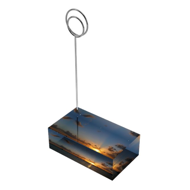 Sunset with Sailboats Tropical Landscape Photo Place Card Holder (Corner)