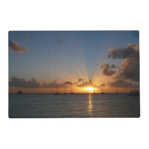 Sunset with Sailboats Tropical Landscape Photo Placemat