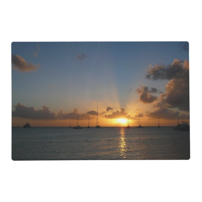 Sunset with Sailboats Tropical Landscape Photo Placemat (Front)