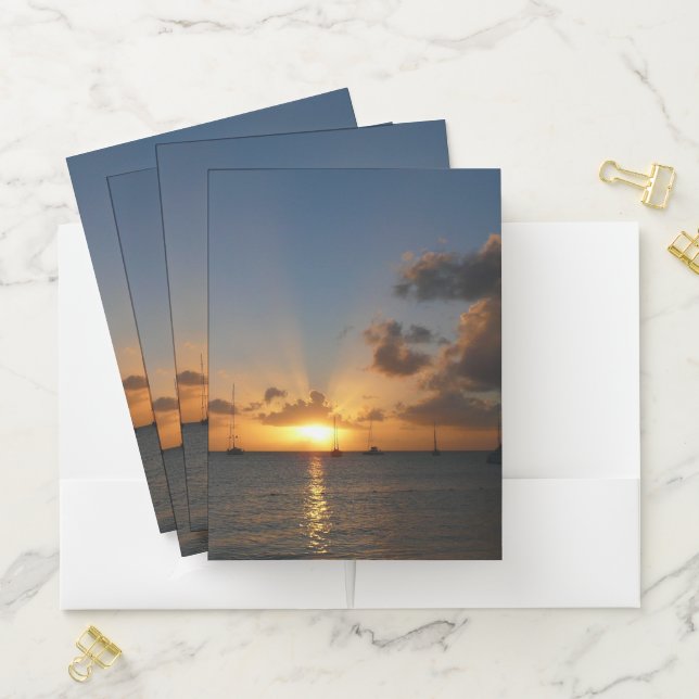 Sunset with Sailboats Tropical Landscape Photo Pocket Folder (In Situ)