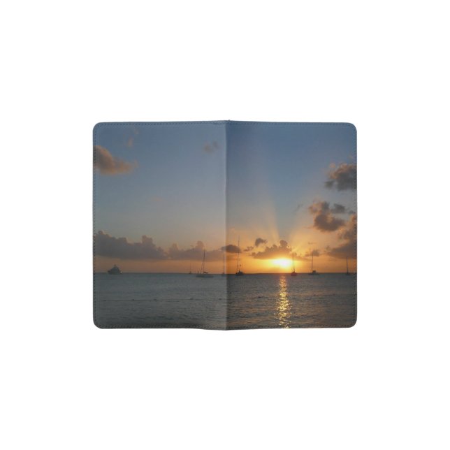 Sunset with Sailboats Tropical Landscape Photo Pocket Moleskine Notebook (Opened)