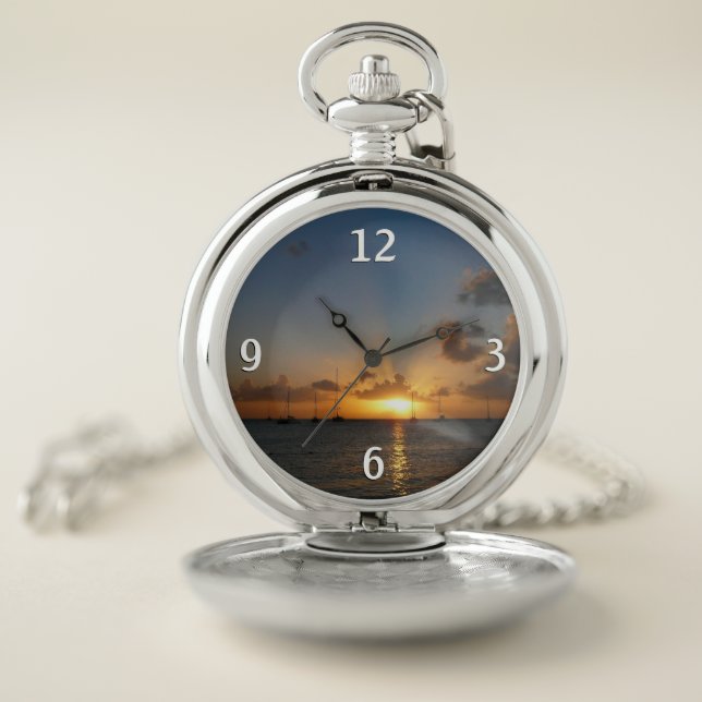 Sunset with Sailboats Tropical Landscape Photo Pocket Watch (Inside)