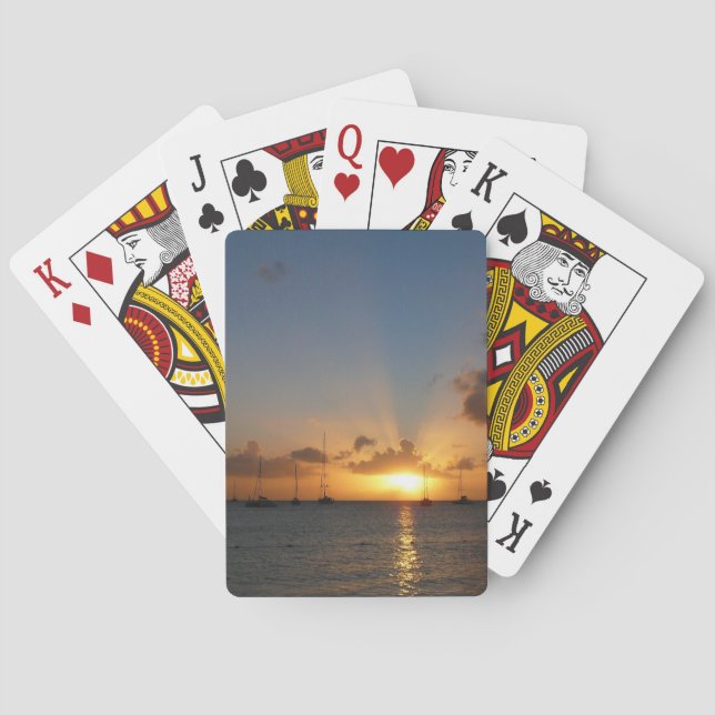 Sunset with Sailboats Tropical Landscape Photo Poker Cards (Back)