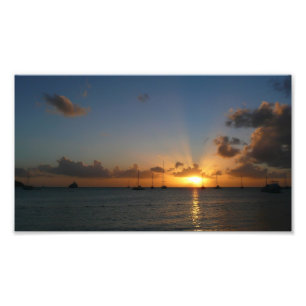 Sunset with Sailboats Tropical Landscape Photo Print