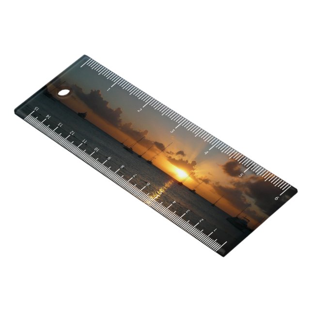 Sunset with Sailboats Tropical Landscape Photo Ruler (Angled)