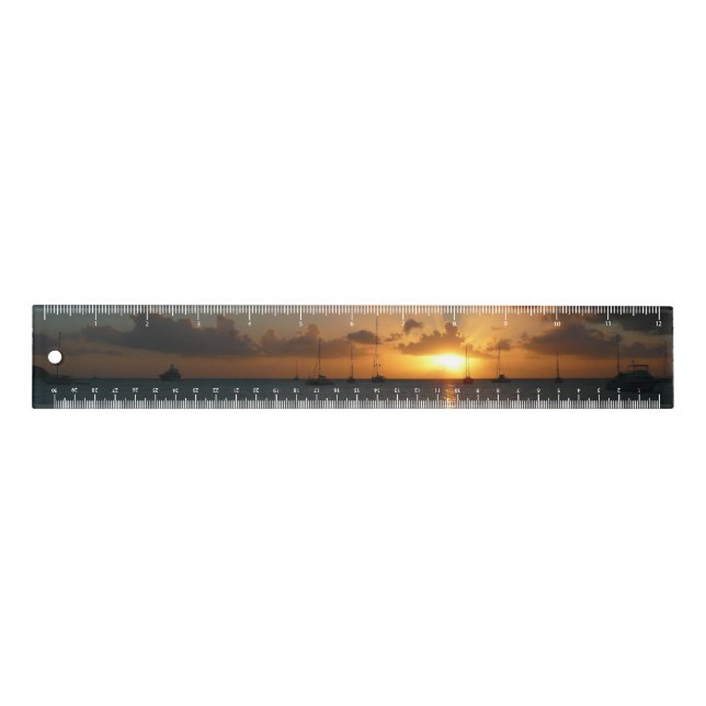 Sunset with Sailboats Tropical Landscape Photo Ruler (Front)