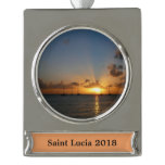 Sunset with Sailboats Tropical Landscape Photo Silver Plated Banner Ornament