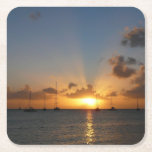 Sunset with Sailboats Tropical Landscape Photo Square Paper Coaster