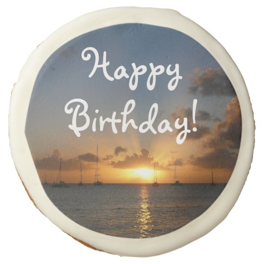 Sunset with Sailboats Tropical Landscape Photo Sugar Cookie (Front)