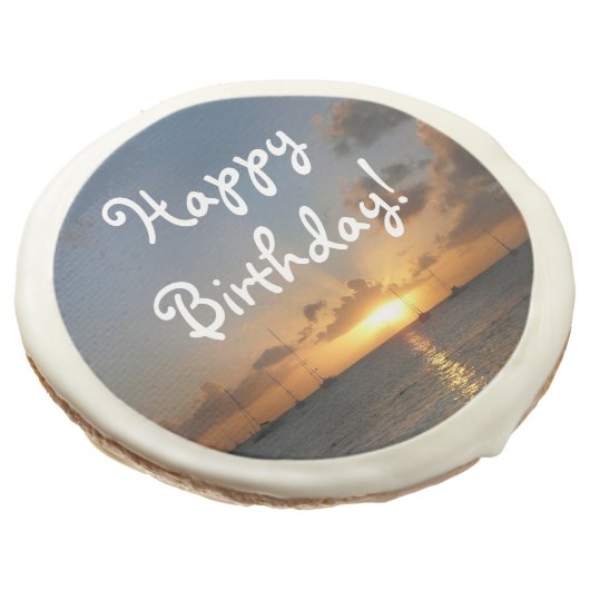 Sunset with Sailboats Tropical Landscape Photo Sugar Cookie (Angled)