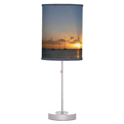 Sunset with Sailboats Tropical Landscape Photo Table Lamp (Front)