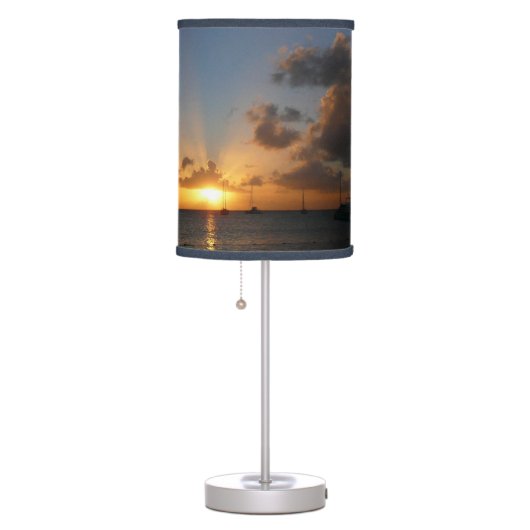 Sunset with Sailboats Tropical Landscape Photo Table Lamp (Right)