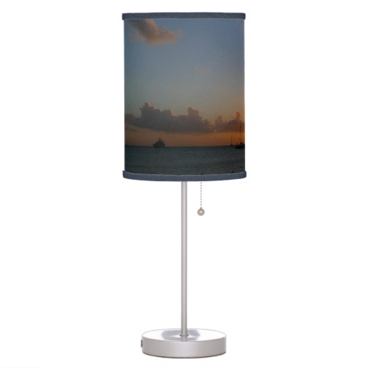 Sunset with Sailboats Tropical Landscape Photo Table Lamp (Left)