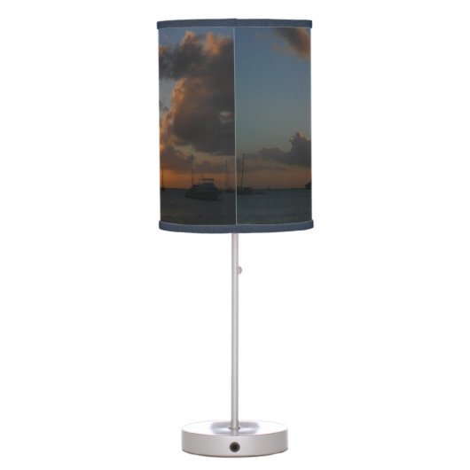 Sunset with Sailboats Tropical Landscape Photo Table Lamp (Back)