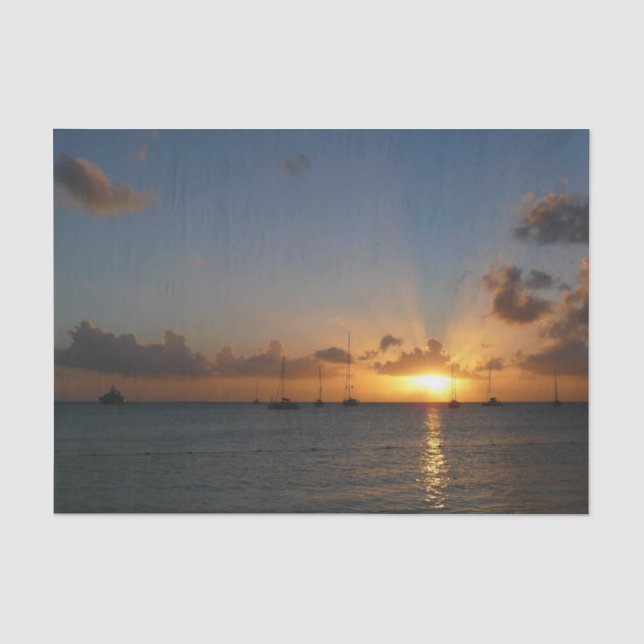 Sunset with Sailboats Tropical Landscape Photo Tissue Paper (Front)
