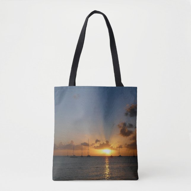 Sunset with Sailboats Tropical Landscape Photo Tote Bag (Front)
