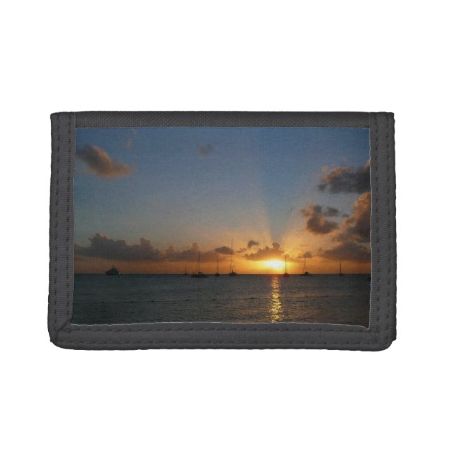 Sunset with Sailboats Tropical Landscape Photo Trifold Wallet (Front)