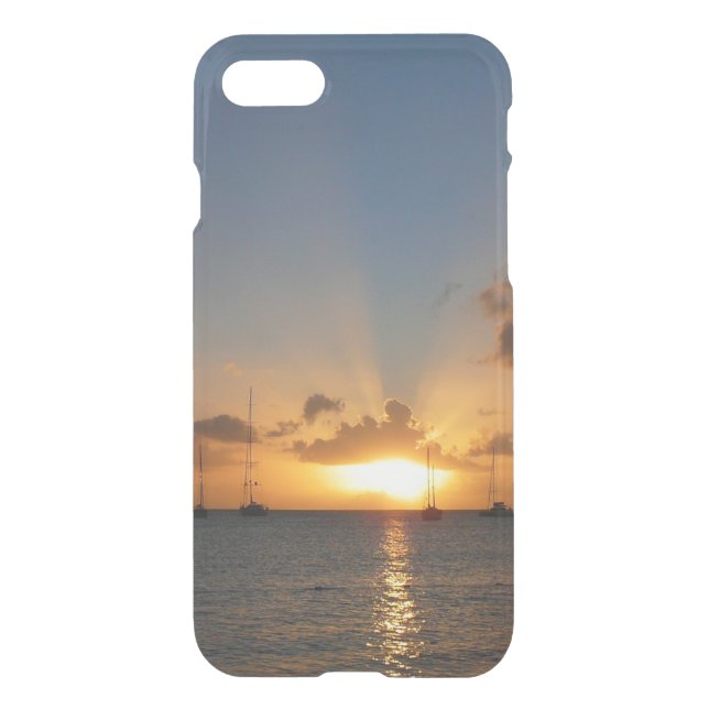 Sunset with Sailboats Tropical Landscape Photo Uncommon iPhone Case (Back)