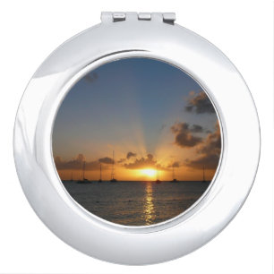 Sunset with Sailboats Tropical Landscape Photo Vanity Mirror